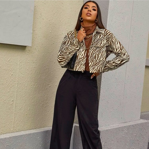 Flap Pocket Zebra Striped Crop Jacket - Picture 3 of 3